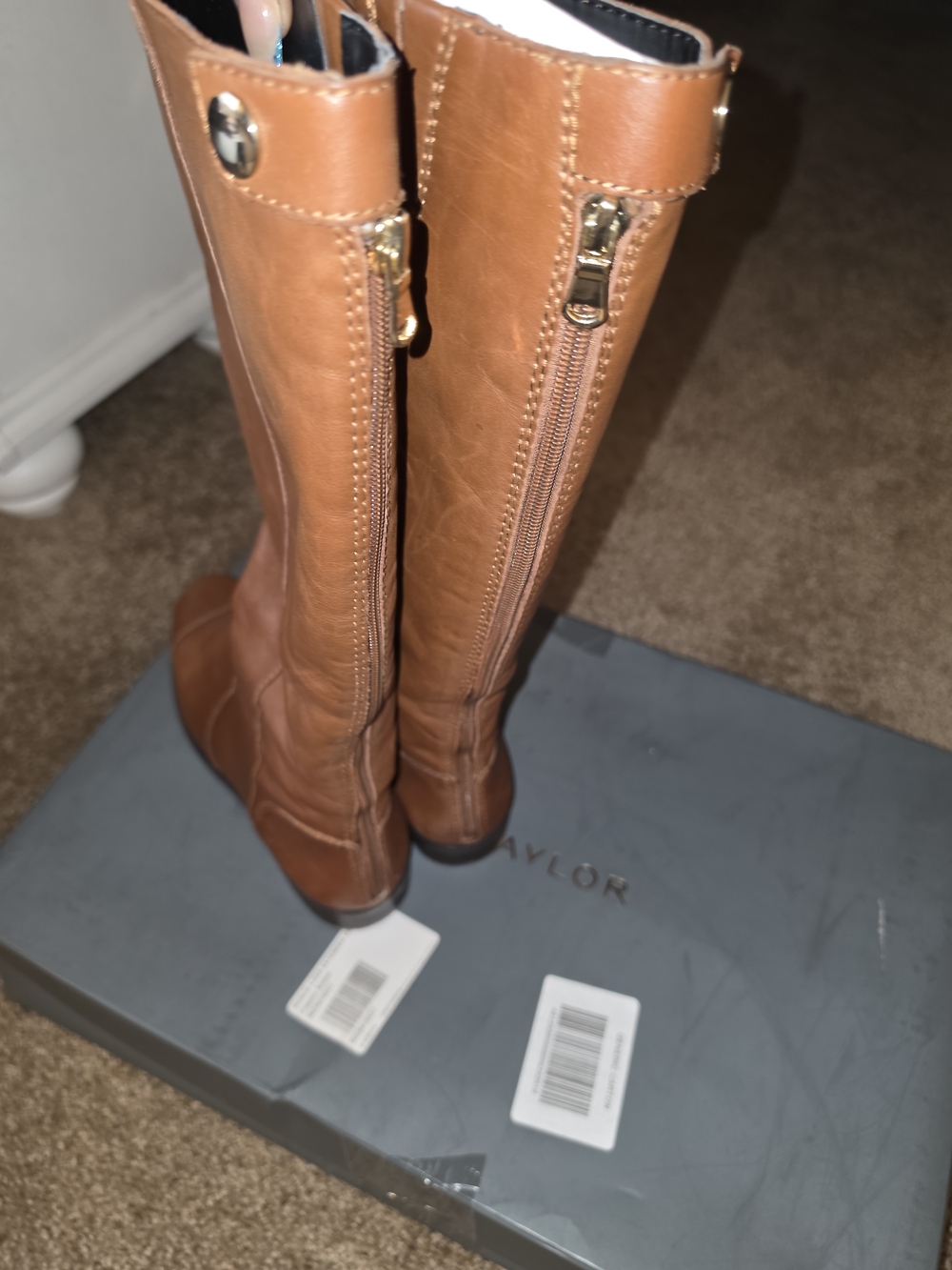 Ann Taylor Women's Tall Zip-Back Riding Boots in Cognac Brown Sz 9